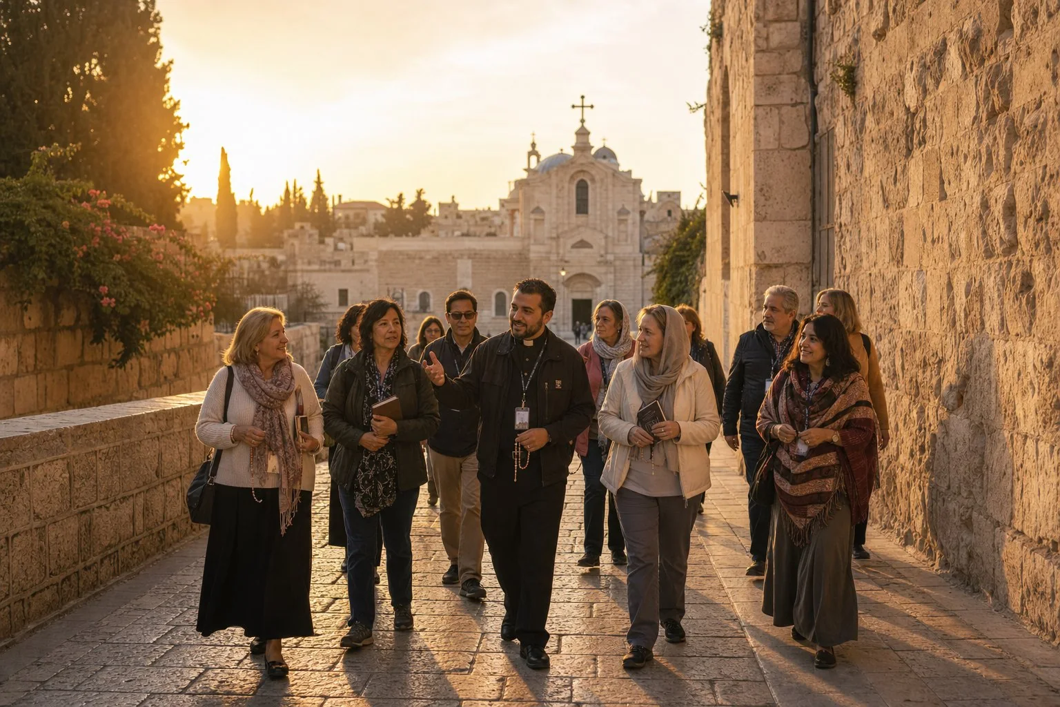 Pilgrims gathered in the Holy Land